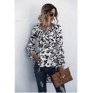 NWT C+D+M Ladies Cow Spotted Hi-Low Top Size Medium